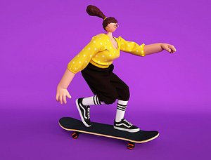 Skateboard sports character cartoon sister cartoon aunt cartoon woman puppet woman cartoon scene adv