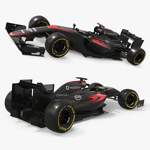 Open-Wheel Aerodynamic Race Car with Sponsor Logos Black Rigged for Cinema 4D 3D