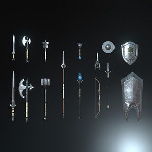 Silver fantasy weapon set 3D