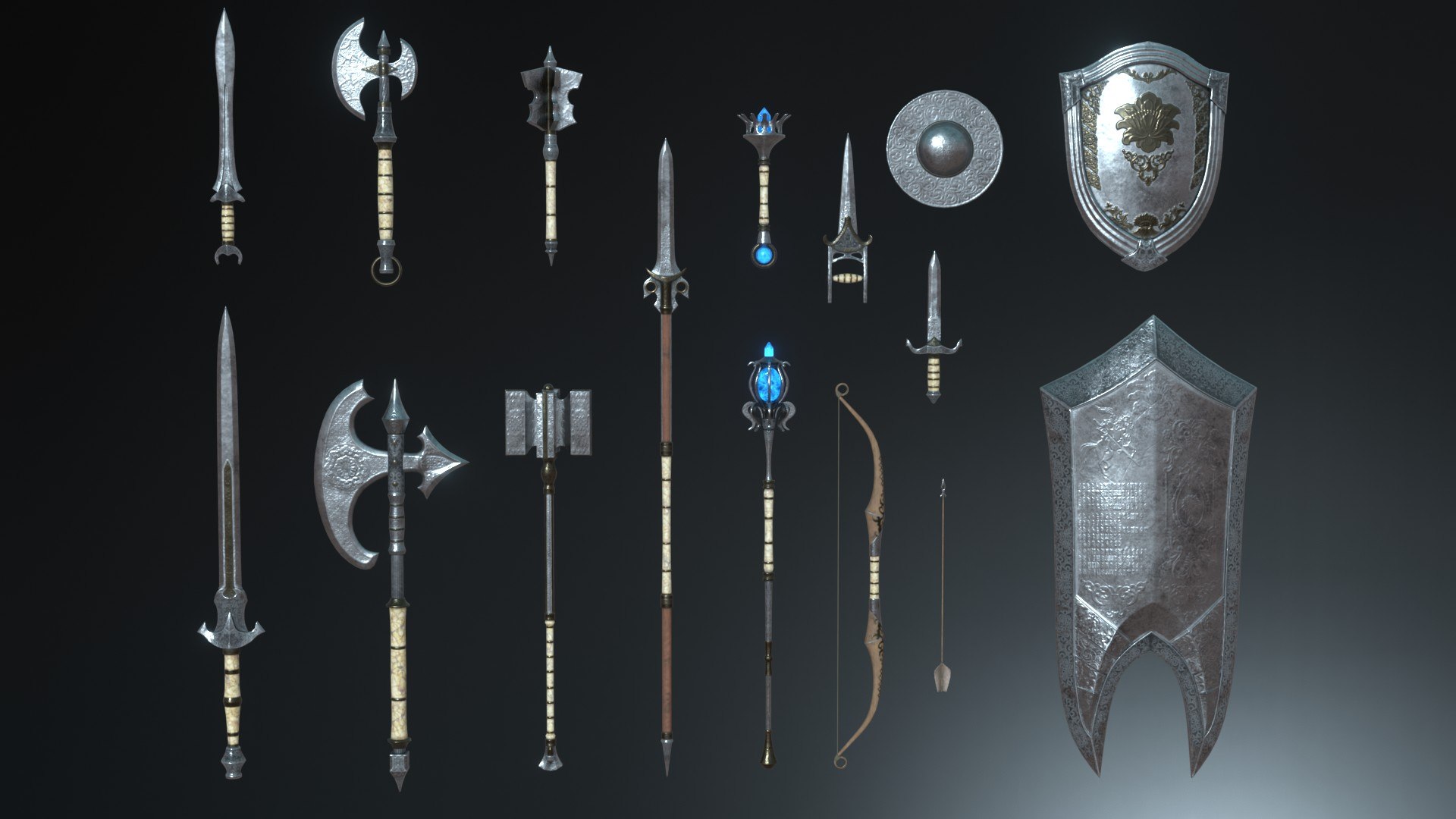 Silver Fantasy Weapon Set 3D - TurboSquid 1940776