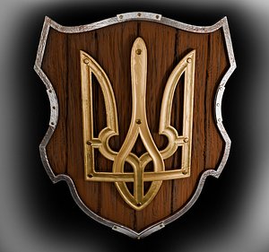 Shield of a warrior with a trident made of gold 3D model