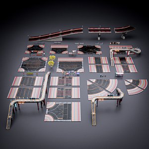 3D SCIFI STREET ASSET MODULAR KIT CYBERPUNK FUTURISTIC INDUSTRIAL model