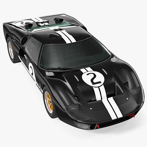 Ford GT40 Racing Car Black Rigged 3D