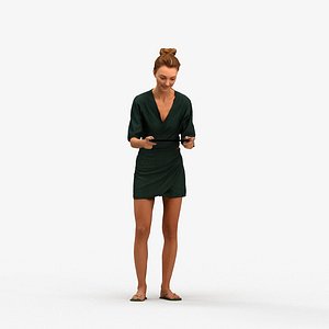 00559Maghan009 - Adult Caucasian woman standing at home with tablet in summer casual wear 3D model