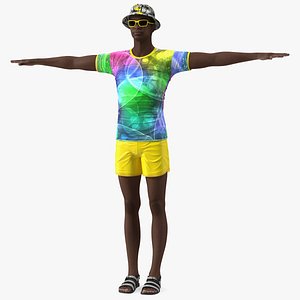 3D Dark Skin Teenager Beach Style T Pose model
