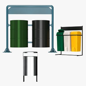 Realistic Street Trash Bin Collection