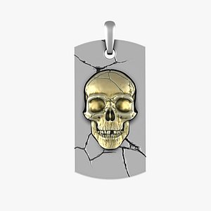 Anatomical Skull Cracked Dog Tag Pendant 3D Printable STL