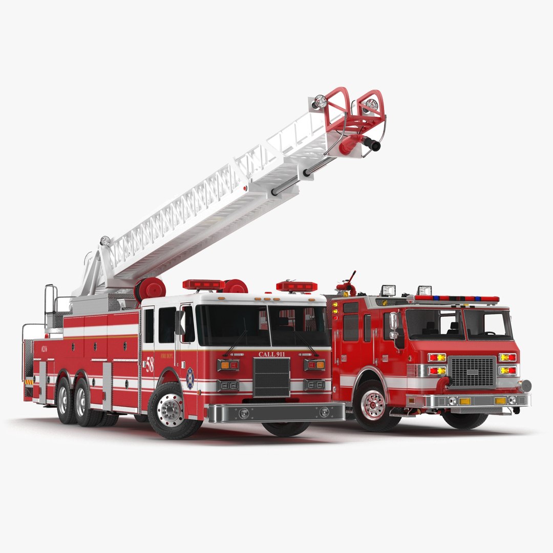 Rigged Fire Trucks Collection 3D model preview