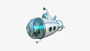 3D model Submarine Cartoon A10 White Blue - Sub Watercraft Vehicle