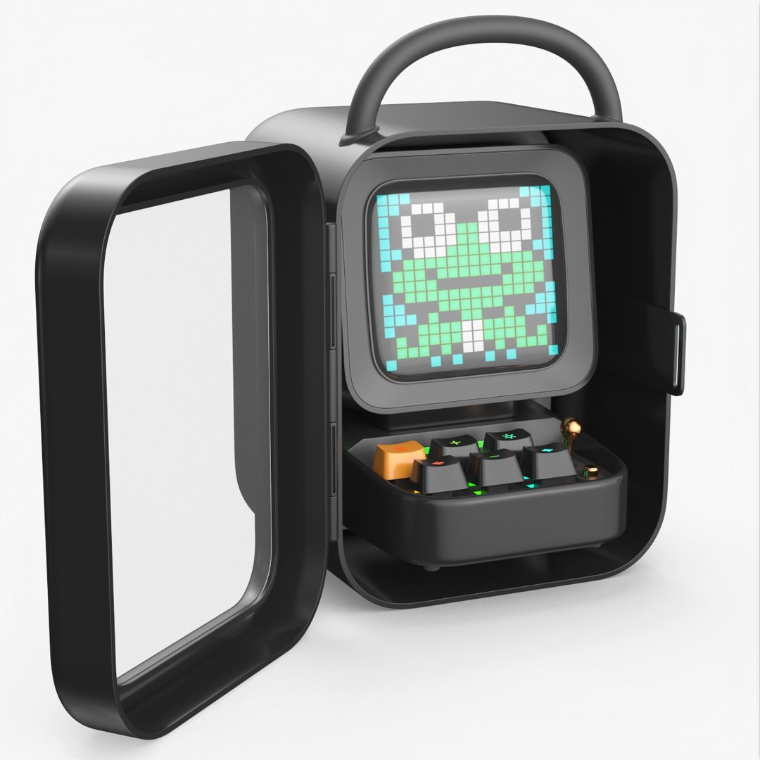Portable Retro Speaker with Pixel Screen in Hard Case Black 3D model preview