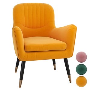 Homary-Accent Chair Velvet Upholstered Accent Chair Mid-century Chair 3D
