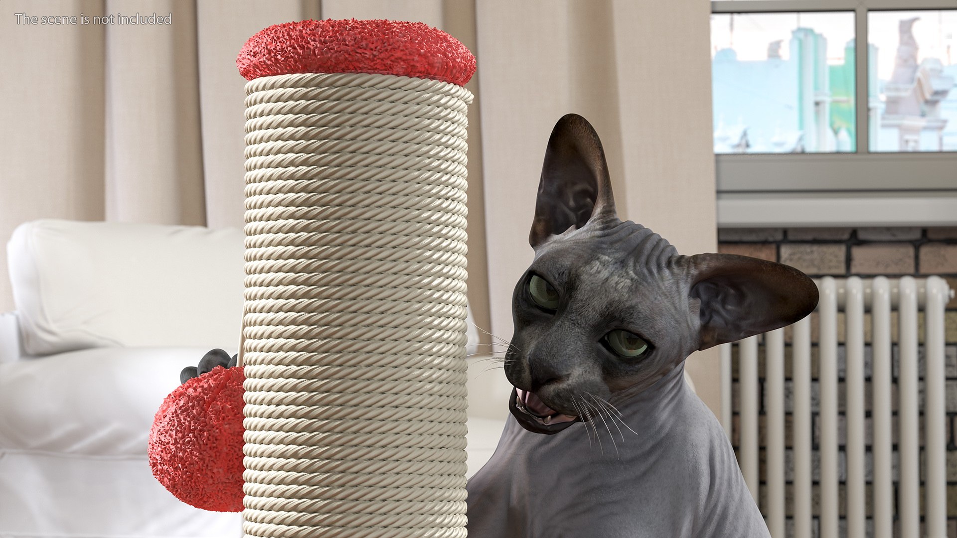 3D Cat Playing With A Red Scratching Post Rigged For Cinema 4D Model ...