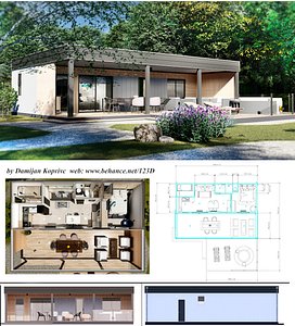 modern mobile home tiny house vacation house on 44m2 3D plan