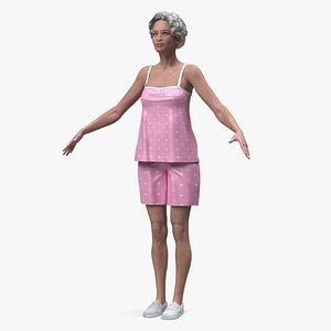 3D Chinese Elderly Woman in Pajamas A-Pose model