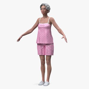 Chinese Elderly Woman in Pajamas A-Pose