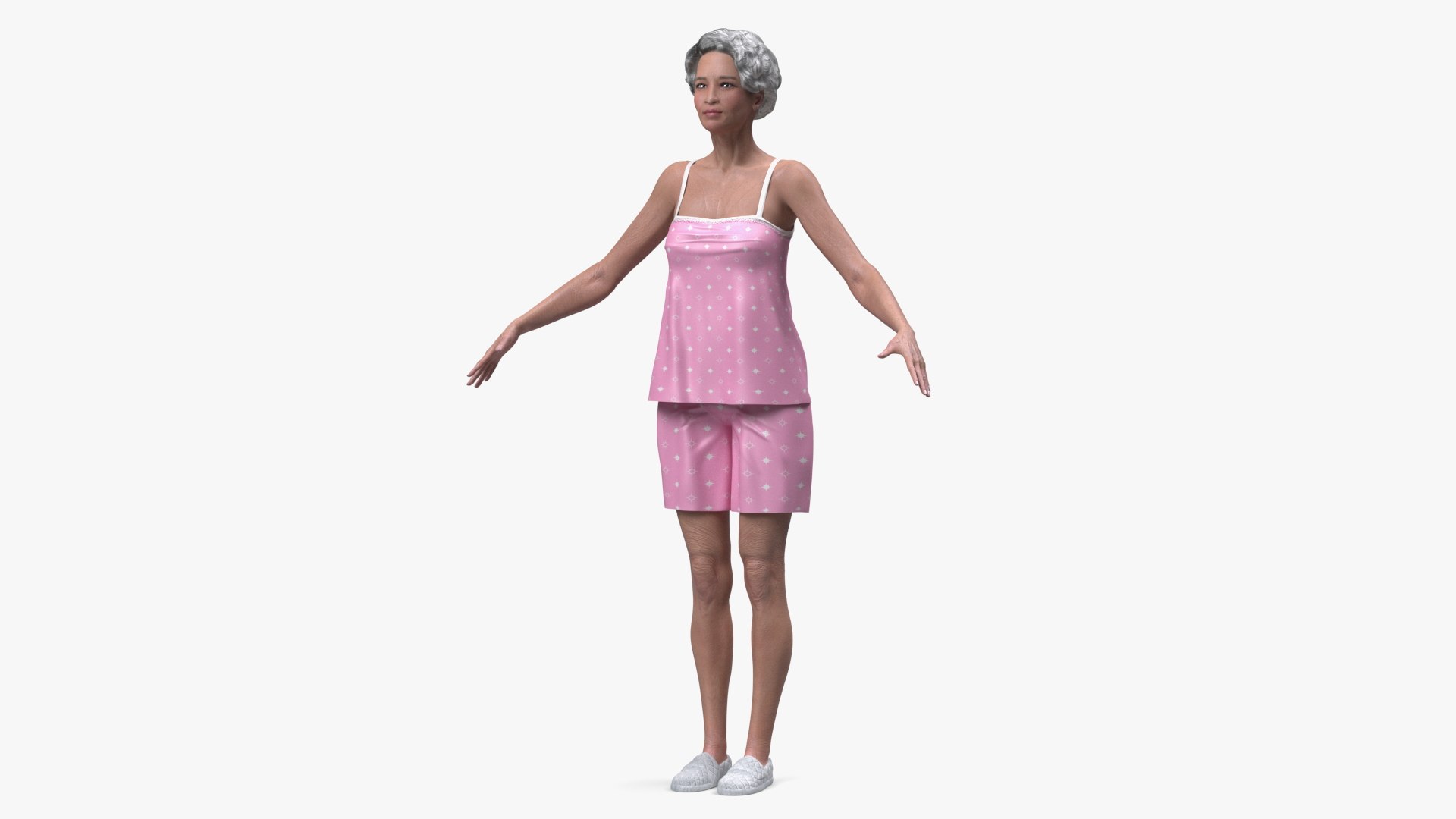 Chinese Elderly Woman in Pajamas A-Pose 3D model preview