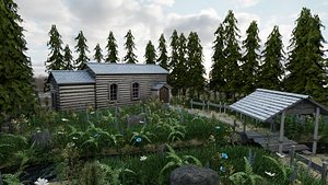 3D scene garden plants flowers