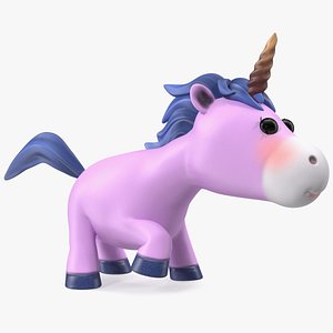 Pink Cartoon Unicorn Walking Pose 3D model
