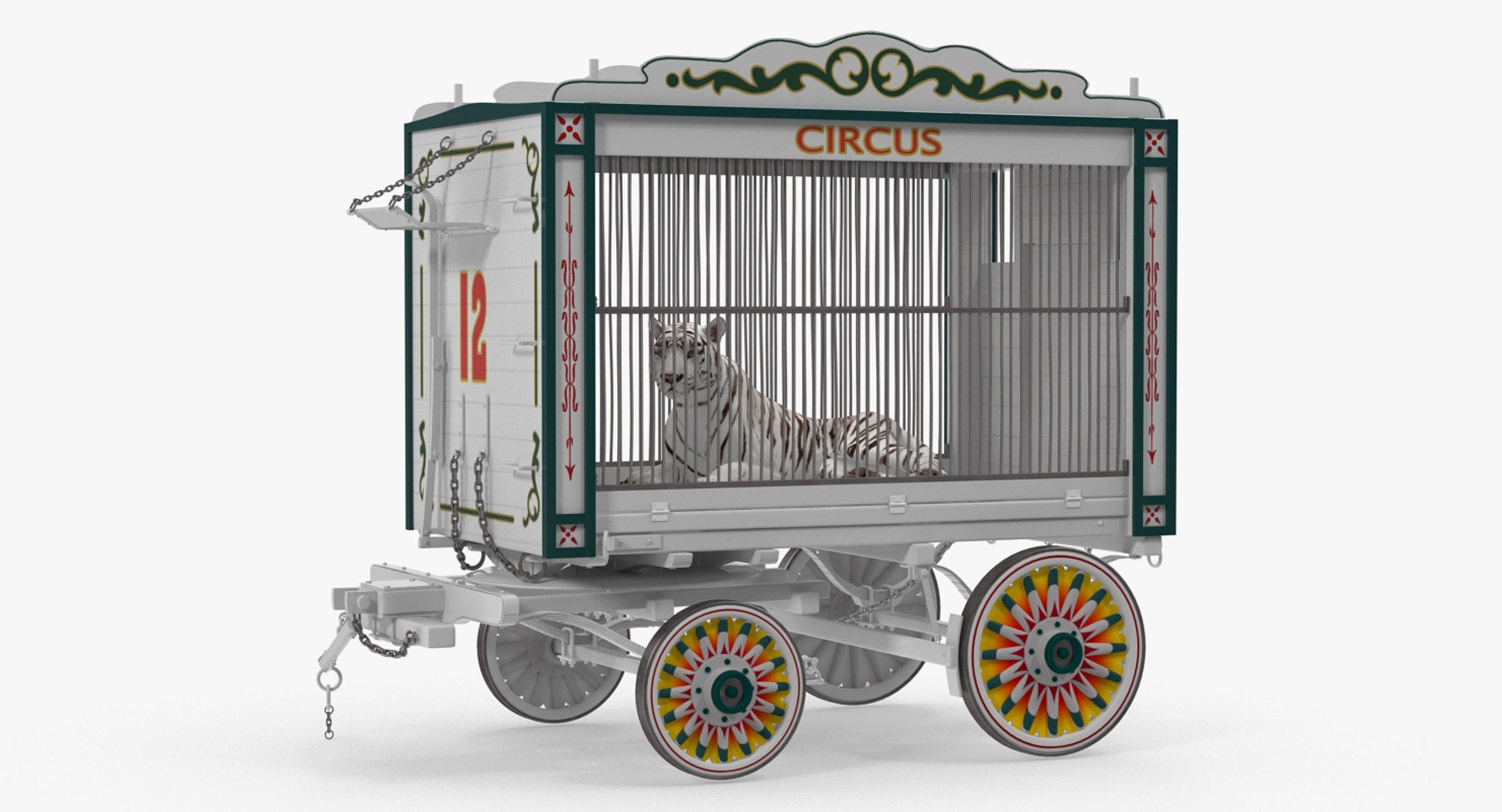Circus Traveling Wagon with White Tiger 3D Model 3D model preview