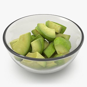 Avocado Chunks in Glass Bowl 3D