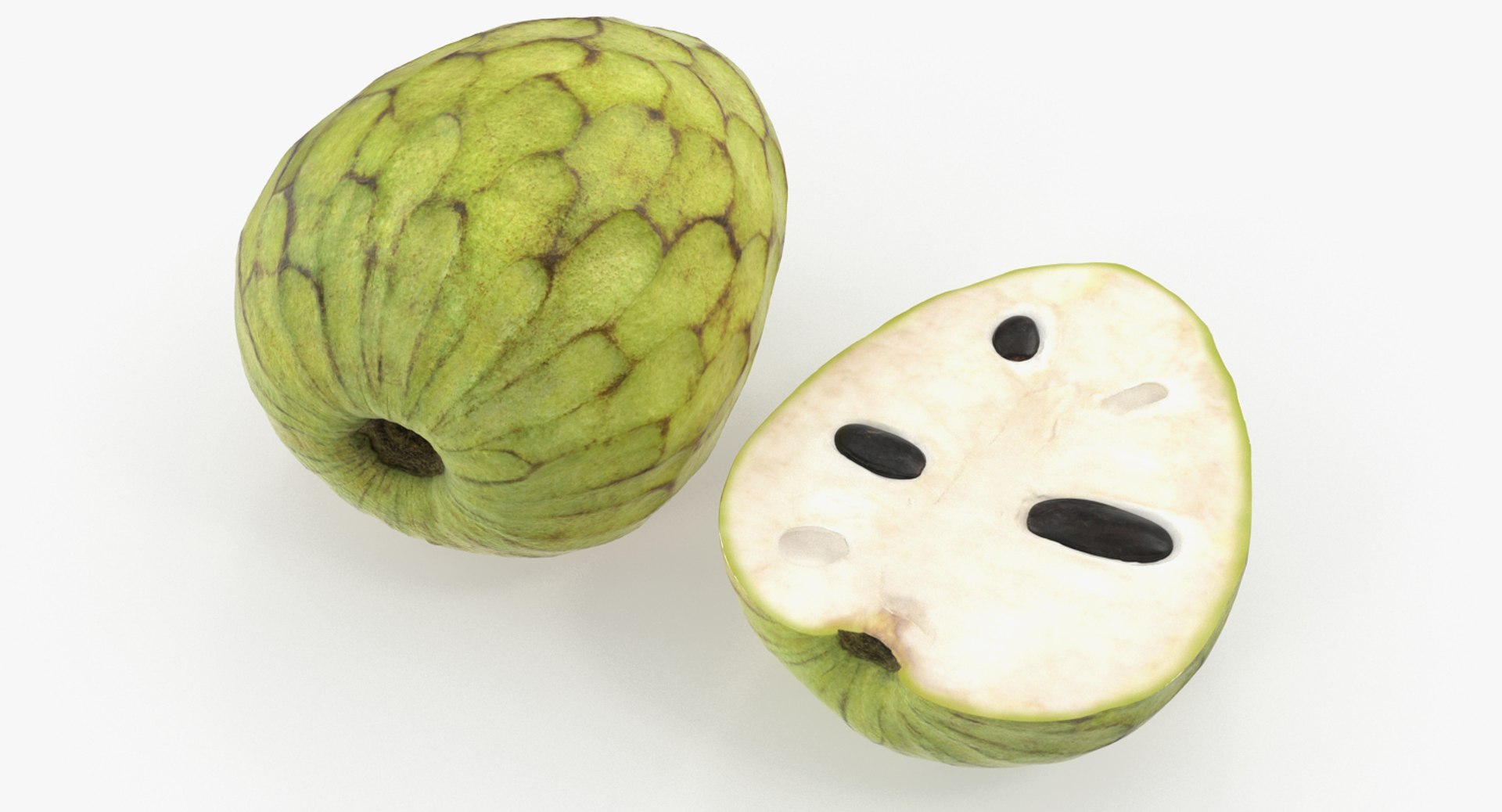 Cherimoya Fruit Whole and Half 3D Model 3D model preview