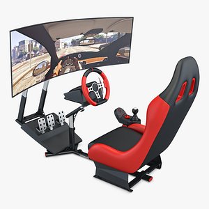 Racing Simulator Cockpit with Curved Monitor A