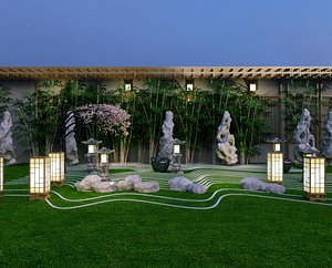 courtyard Chinese style rockery 3D