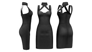 Collar Neck Little Black Dress With Straps 3D model