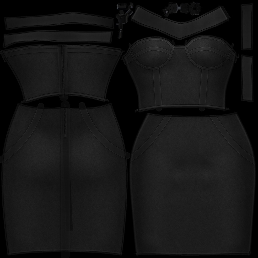 Collar Neck Little Black Dress With Straps 3D model - TurboSquid 1803540