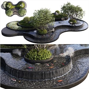 Landscaping Figure with Plants Waterfalls and Fish