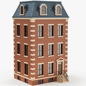 Cartoonish Classic Apartment Building Low Poly 3D Model 01