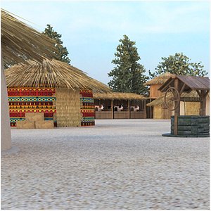Village Thatched Clay Huts 3D model