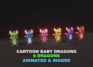 Cartoon Baby Dragons Low-poly 3D model