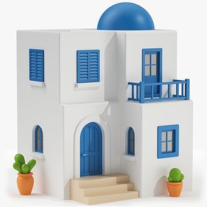 Greek Cartoonish House Low Poly 3D Model