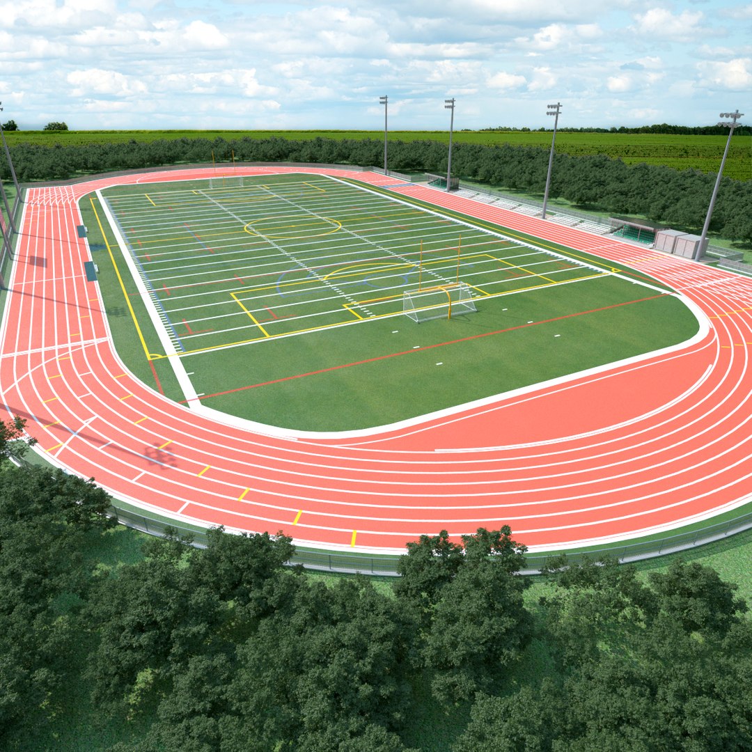 Athletic Running Track Stadium with Tribunes 3D model preview