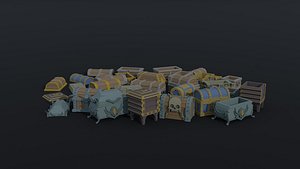 Low-poly Cartoon fantasy chests Polygonal Style 3D