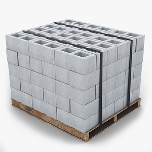 Cinder Blocks On Wooden Pallet model