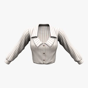 Flaring Collar Long Sleeve Tucked In Striped Formal Shirt 3D