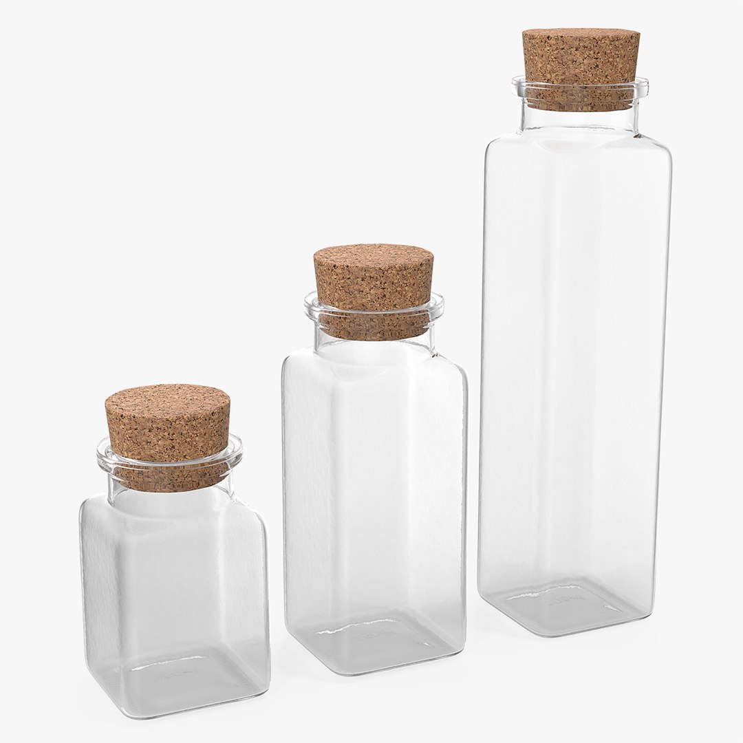 Kitchen Storage Jars with Cork Lids Set 3D model preview