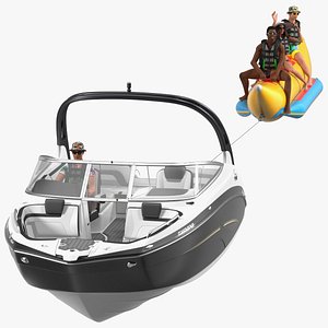 3D Boat Towed Banana Boat With People model