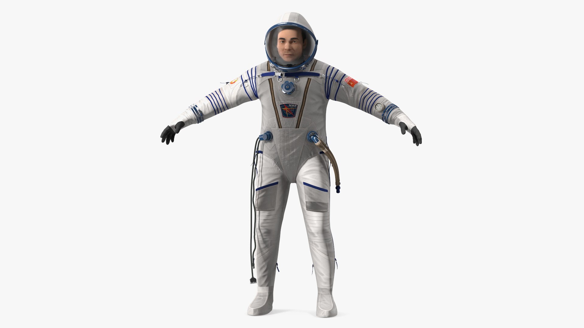 Russian Astronaut Wearing Sokol KV-2 Pressurized Spacesuit Fur 3D model preview