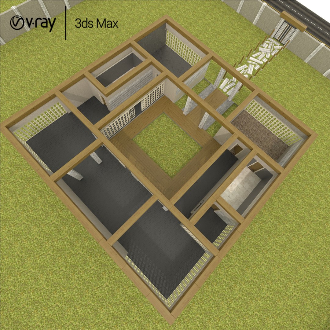 3D square house exterior - TurboSquid 1186399