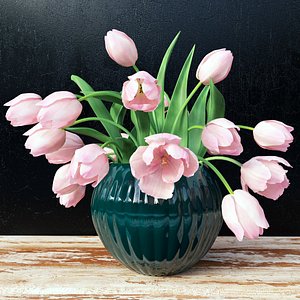 flowers vase tulips 3d model