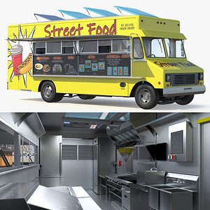 3D model Street Food Catering Truck with Interior Open