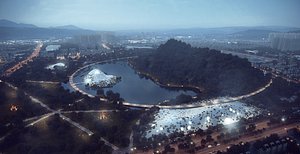 3D Sci-Fi Landscape Island - Floating Dome Hills Environment model