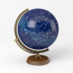 Celestial Globe with Wooden Stand and Brass Elements - Star Map