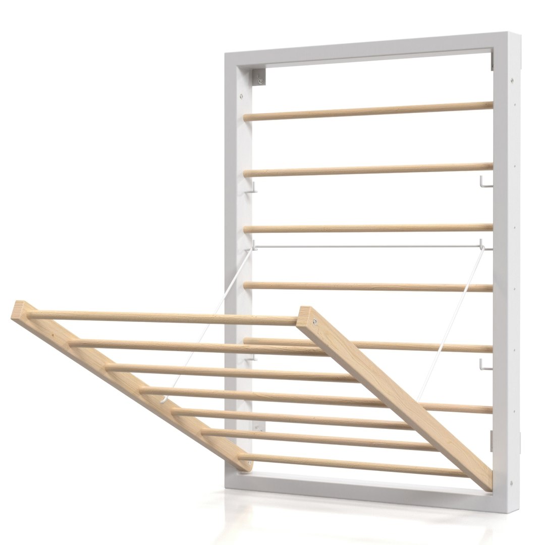 3D Wall Mounted Drying Rack White Brightroom PBR - TurboSquid 2222643