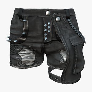3D Chains and Rivets Decorated Black Torn Shorts