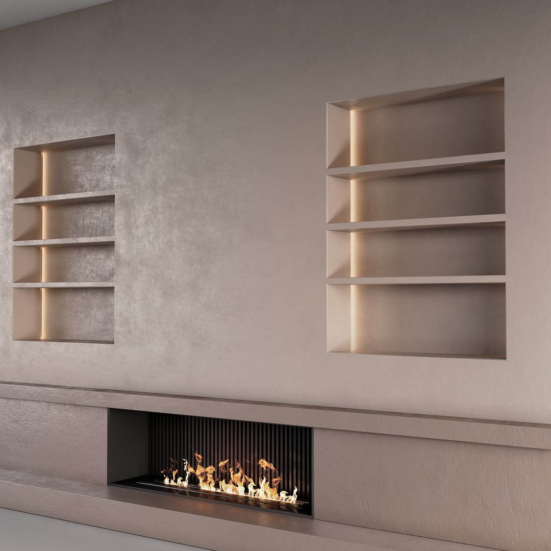 3D Decorated Wall With Fireplace - 4 Model - TurboSquid 2041363