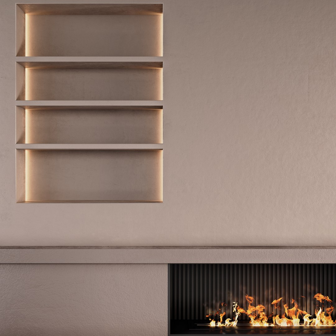 3D Decorated Wall With Fireplace - 4 Model - TurboSquid 2041363
